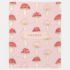 Personlig Whimsique Red Rosa Mushroom Mönster Fleecefilt