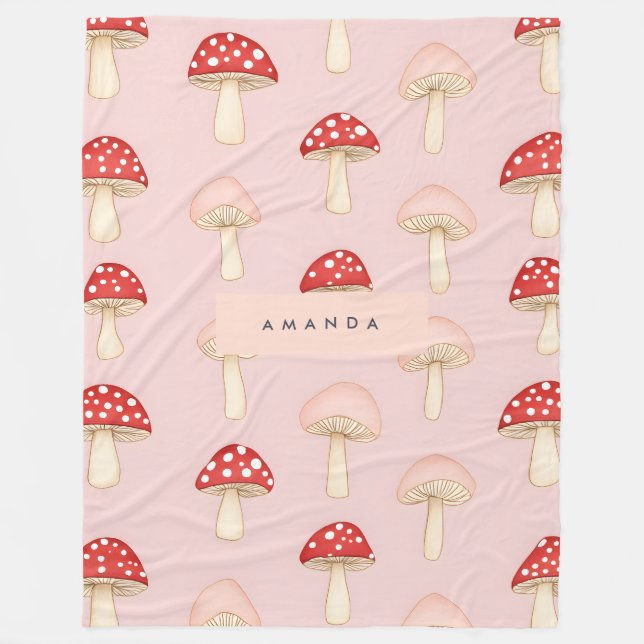 Personlig Whimsique Red Rosa Mushroom Mönster Fleecefilt (Framsidan)