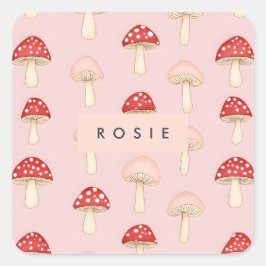 Personlig Whimsique Red Rosa Mushroom Mönster Fyrkantigt Klistermärke