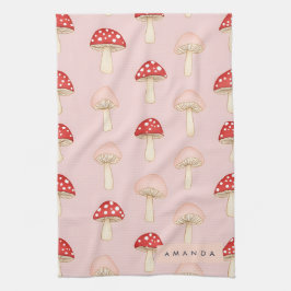Personlig Whimsique Red Rosa Mushroom Mönster Kökshandduk