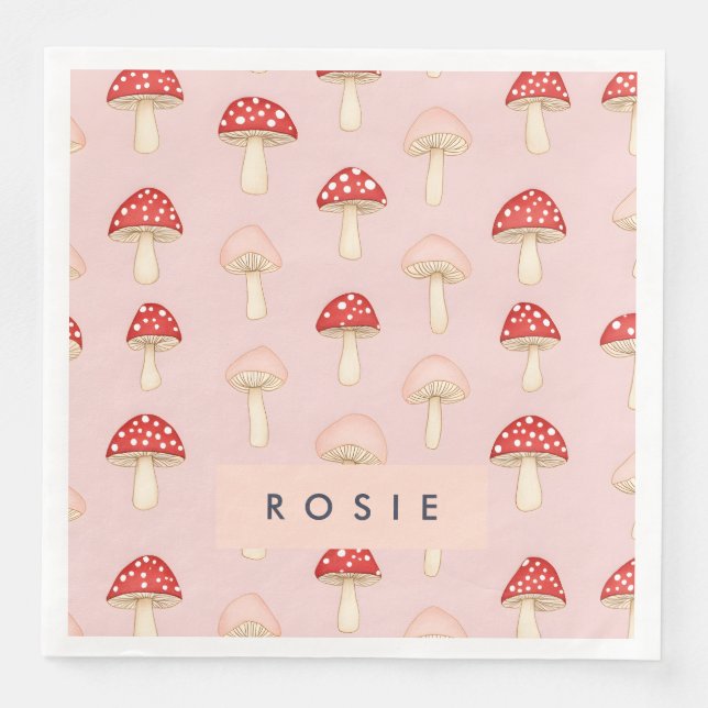 Personlig Whimsique Red Rosa Mushroom Mönster Pappersservett (Framsida)