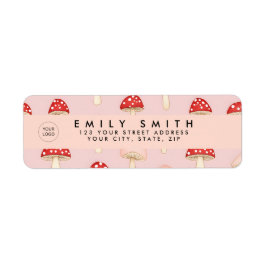 Personlig Whimsique Red Rosa Mushroom Mönster Returadress Etikett