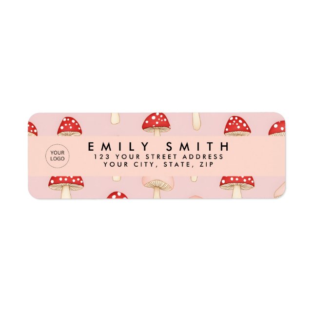 Personlig Whimsique Red Rosa Mushroom Mönster Returadress Etikett (Framsidan)