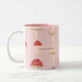Personlig Whimsique Red Rosa Mushroom Mönster Två-Tonad Mugg