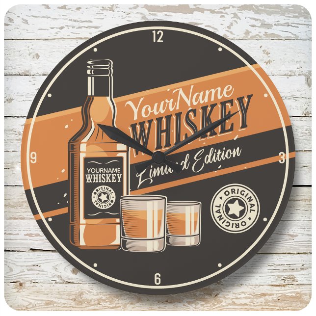 Personlig Whiskey Liquor Flaska Westerna Pub Stor Klocka (Skapare uppladdad)
