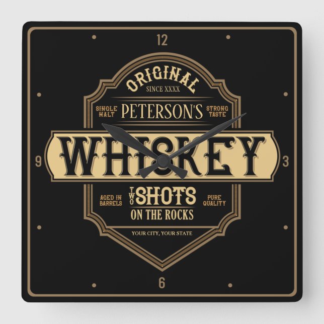 Personlig Whiskey på Sten-etiketten Pub Fyrkantig Klocka (Framsida)