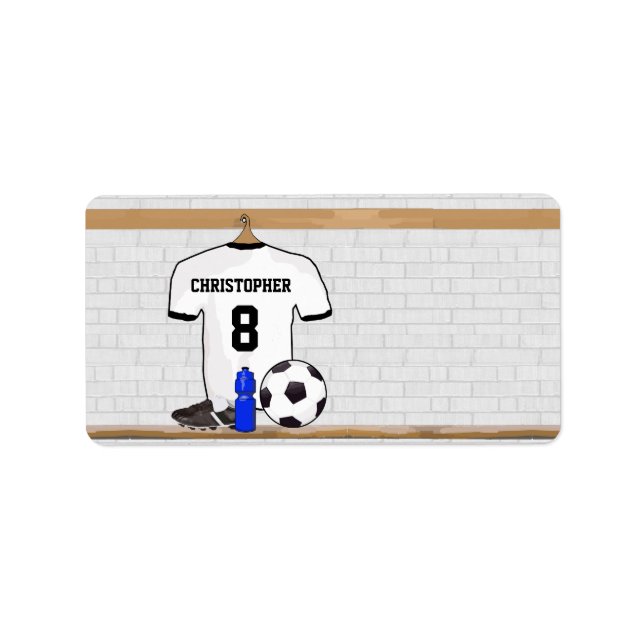Personlig White Black Football Soccer Jersey Adressetikett (Framsidan)