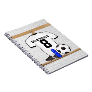 Personlig White Black Football Soccer Jersey Anteckningsbok Med Spiral