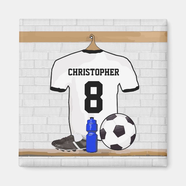 Personlig White Black Football Soccer Jersey Magnet (Framsidan)