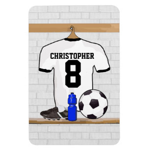 Personlig White Black Football Soccer Jersey Magnet
