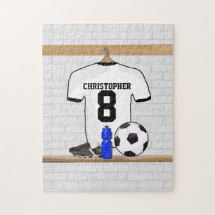 Personlig White Black Football Soccer Jersey Pussel