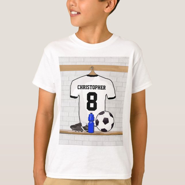 Personlig White Black Football Soccer Jersey T-shirt (Framsida)
