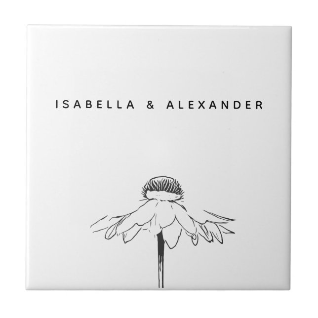 Personlig White Blommigt Line-årsdag Bröllop Kakelplatta (Framsidan)