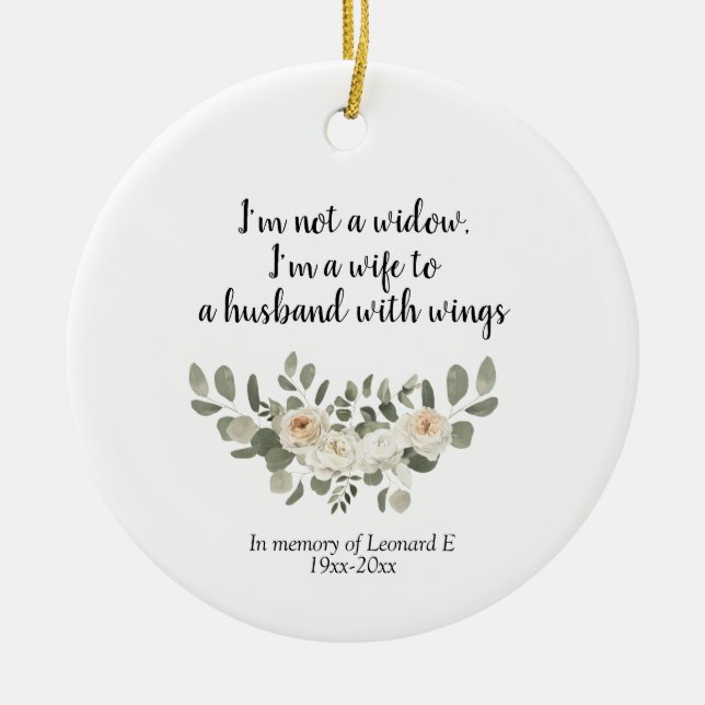 Personlig White Blommigt Memorial Quote Ceramic O Julgransprydnad Keramik (Framsidan)