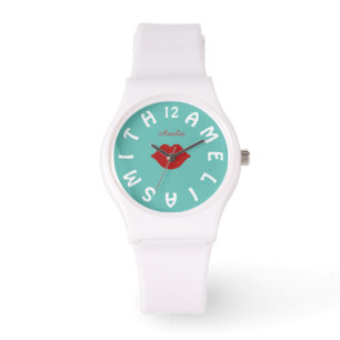 Personlig White Brev Dial och Red Läppar Armbandsur