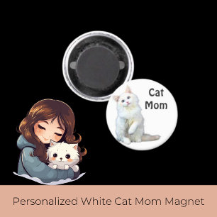 Personlig White Cat Mamma Magnet