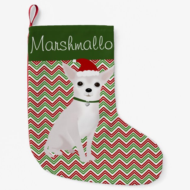 Personlig White Chihuahua med Santa Hat Liten Julstrumpa (Framsidan)