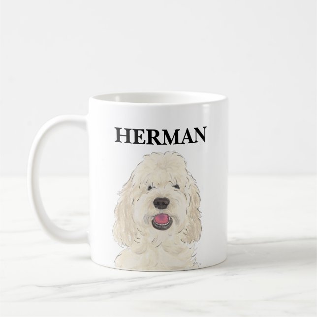 Personlig White Cream Doodle Hund Kaffemugg (Vänster)