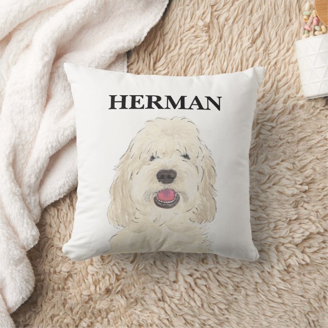 Personlig White Cream Doodle Hund Kudde (Filt)