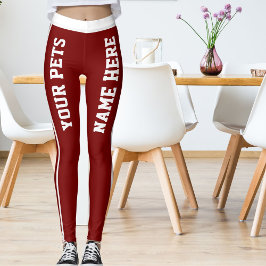 Personlig White Deep Red Rand Pet Namn Leggings