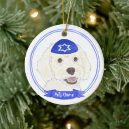 Personlig White Doodle Hund Hanukkah Julgransprydnad Keramik
