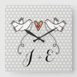 Personlig White Doves Bröllop Gift Acrylic Fyrkantig Klocka