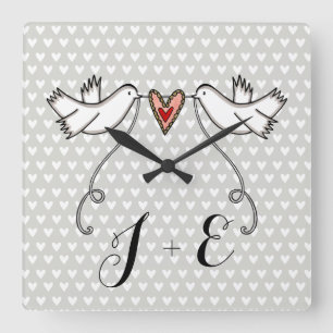 Personlig White Doves Bröllop Gift Acrylic  Fyrkantig Klocka