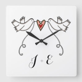 Personlig White Doves Bröllop Gift Acrylic Fyrkantig Klocka