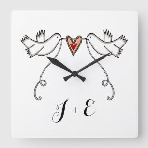 Personlig White Doves Bröllop Gift Acrylic Fyrkantig Klocka