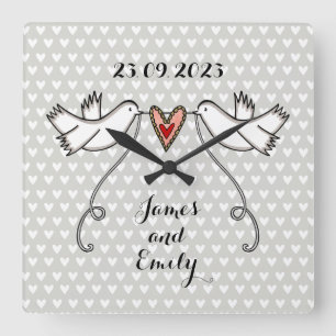 Personlig White Doves Bröllop Gift Acrylic Fyrkantig Klocka