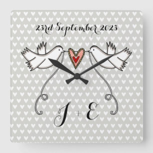 Personlig White Doves Bröllop Gift Acrylic  Fyrkantig Klocka