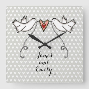 Personlig White Doves Bröllop Gift Acrylic  Fyrkantig Klocka