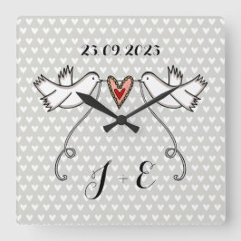Personlig White Doves Bröllop Gift Acrylic Squ Fyrkantig Klocka