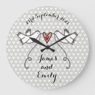 Personlig White Doves Bröllop Gift Acrylic Stor Klocka