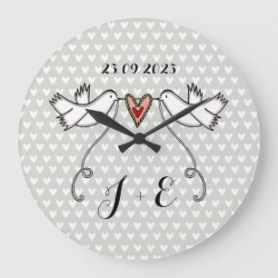 Personlig White Doves Bröllop Gift Acrylic Stor Klocka
