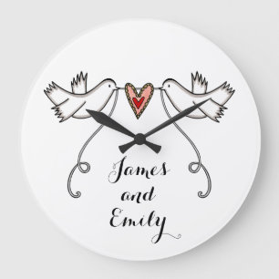 Personlig White Doves Bröllop Gift Acrylic  Stor Klocka