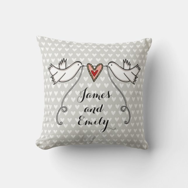 Personlig White Doves Bröllop Gift Cushion Kudde (Framsida)