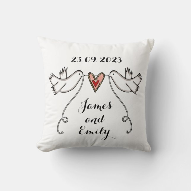 Personlig White Doves Bröllop Gift Cushion Kudde (Framsida)