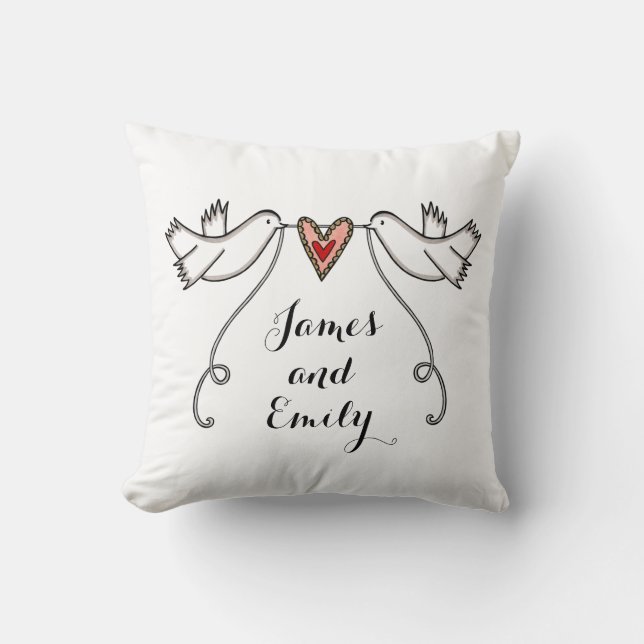 Personlig White Doves Bröllop Gift Cushion Kudde (Framsida)