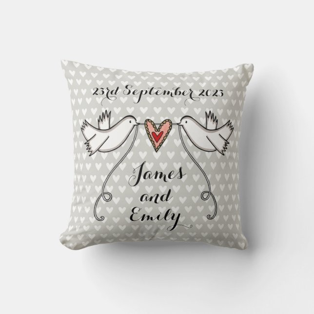 Personlig White Doves Bröllop Gift Cushion Kudde (Framsida)