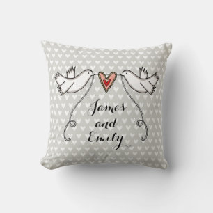 Personlig White Doves Bröllop Gift Cushion Kudde