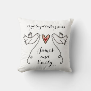 Personlig White Doves Bröllop Gift Cushion Kudde