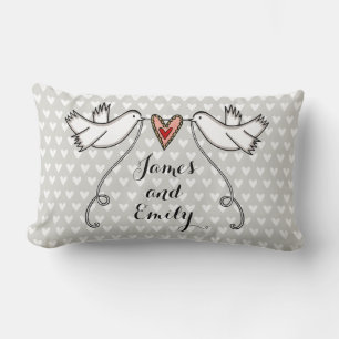 Personlig White Doves Bröllop Gift Cushion Lumbarkudde