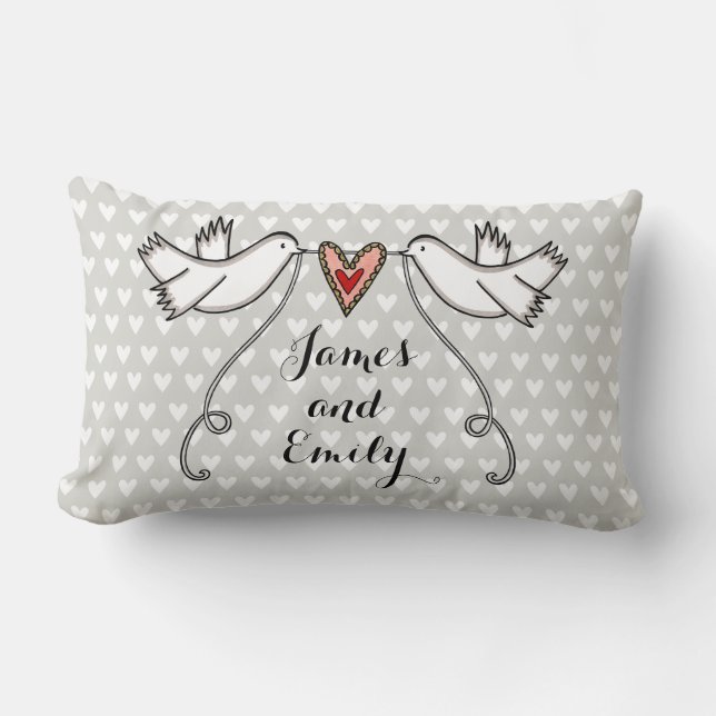 Personlig White Doves Bröllop Gift Cushion Lumbarkudde (Framsida)