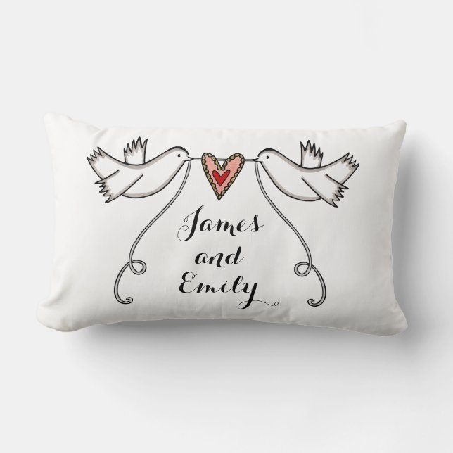 Personlig White Doves Bröllop Gift Cushion Lumbarkudde (Framsida)