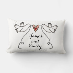 Personlig White Doves Bröllop Gift Cushion Lumbarkudde