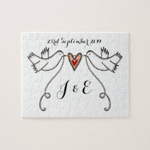 Personlig White Doves Bröllop Jigszawa Puzzle Pussel