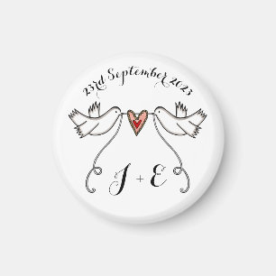 Personlig White Doves Bröllop Magnet Favor