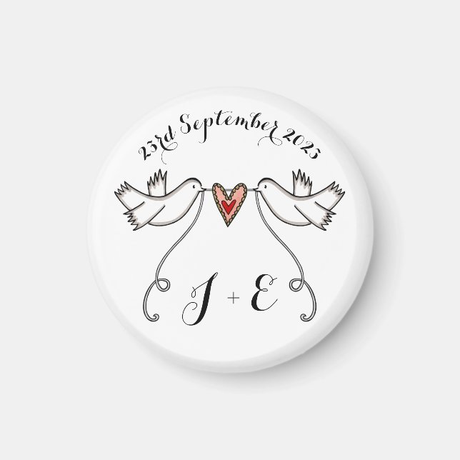 Personlig White Doves Bröllop Magnet Favor (Framsidan)