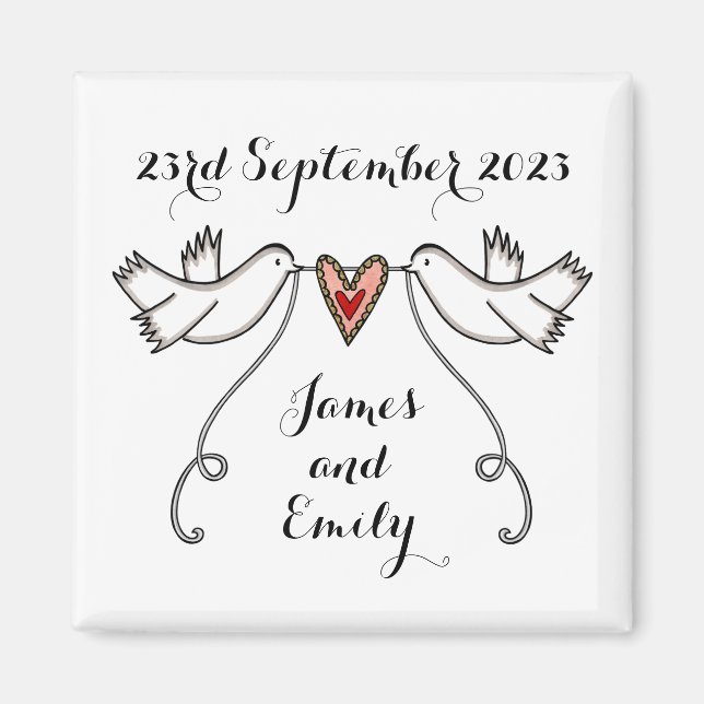 Personlig White Doves Bröllop Magnet Favor (Framsidan)